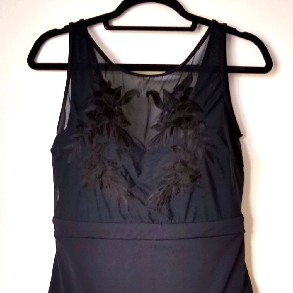 Coastal Blue Black Embroidered One-Piece Swimsuit